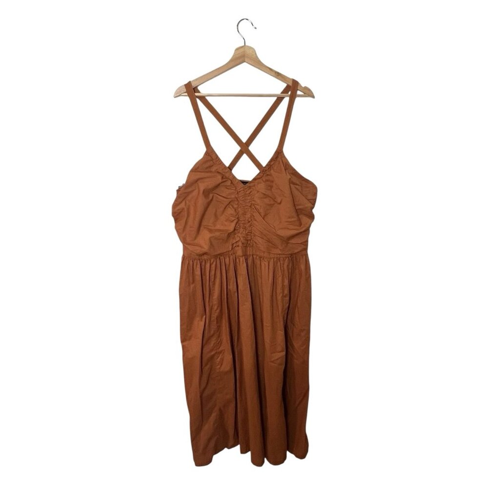 Lane Bryant Gathered Bodice Fit & Flare Midi Dress Size 20 Adobe Caramel Spiced - Picture 2 of 10